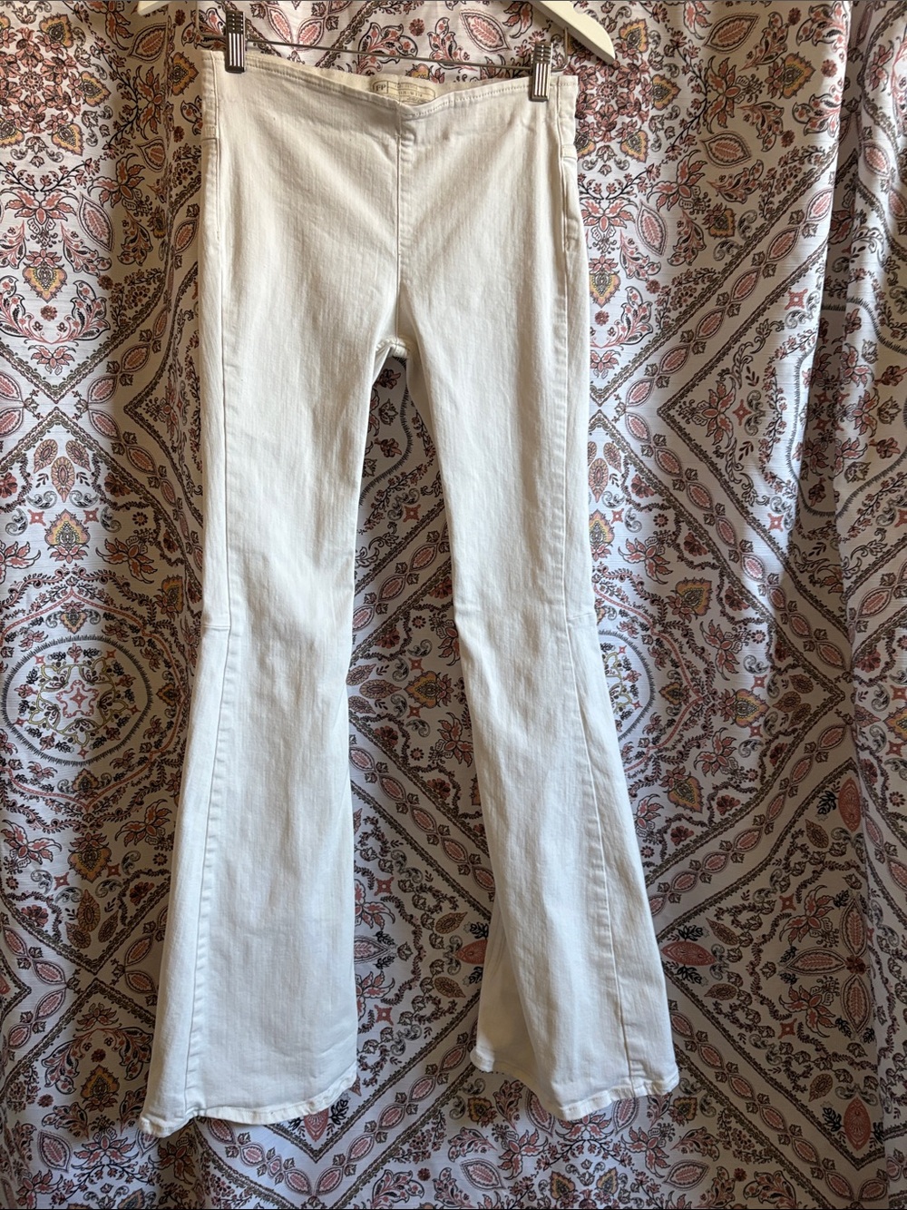 Free People Cream Flared Jeans - High-Rise Wide Leg